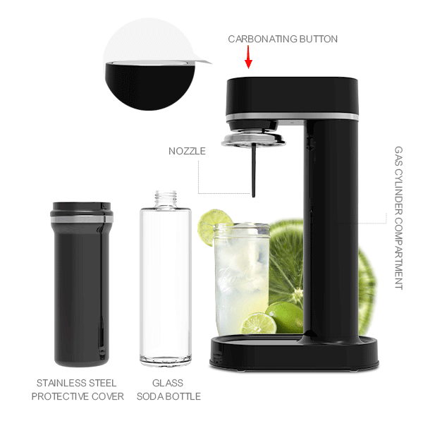 HF185G szklana maszyna do napojów gazowanych nowa aktualizacja ekspres do wody sodowej zrównoważony domowy ekspres do napojów przenośna szklana butelka po napojach